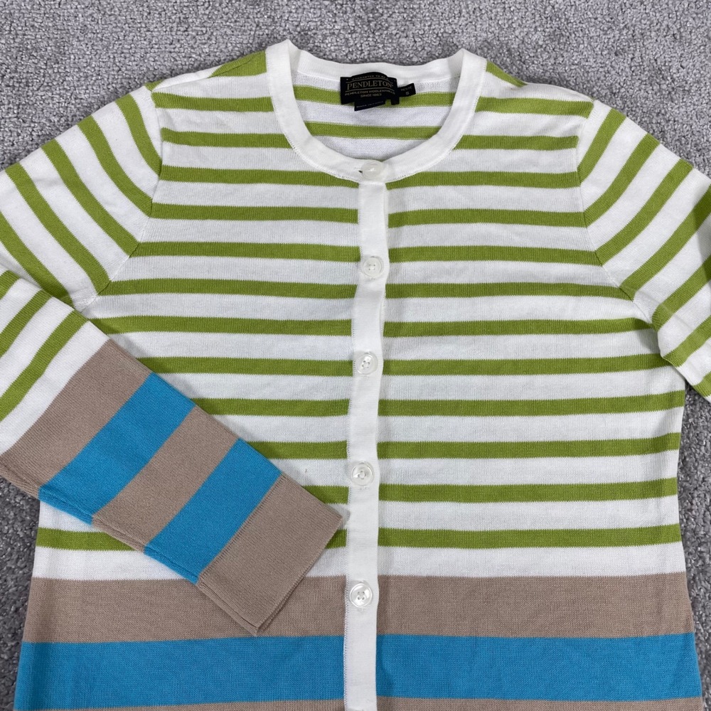 Pendleton Cardigan Sweater Womens Small Petite Knit Striped Colorful Cotton
